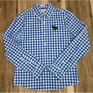Abercrombie Kids Muscle Button Down Shirt Blue White Gingham Large Moose Size XL